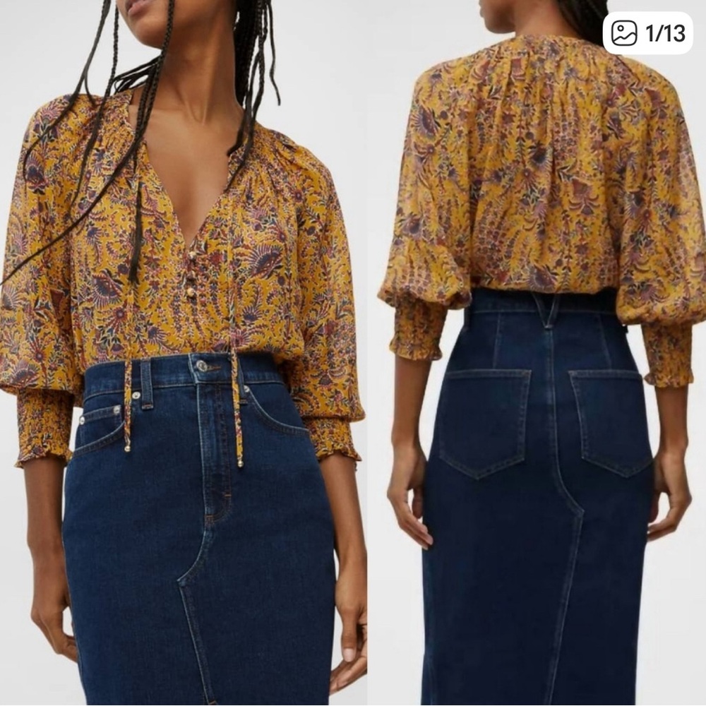 VERONICA BEARD Amato Floral Silk Top In Saffron Multi 4.